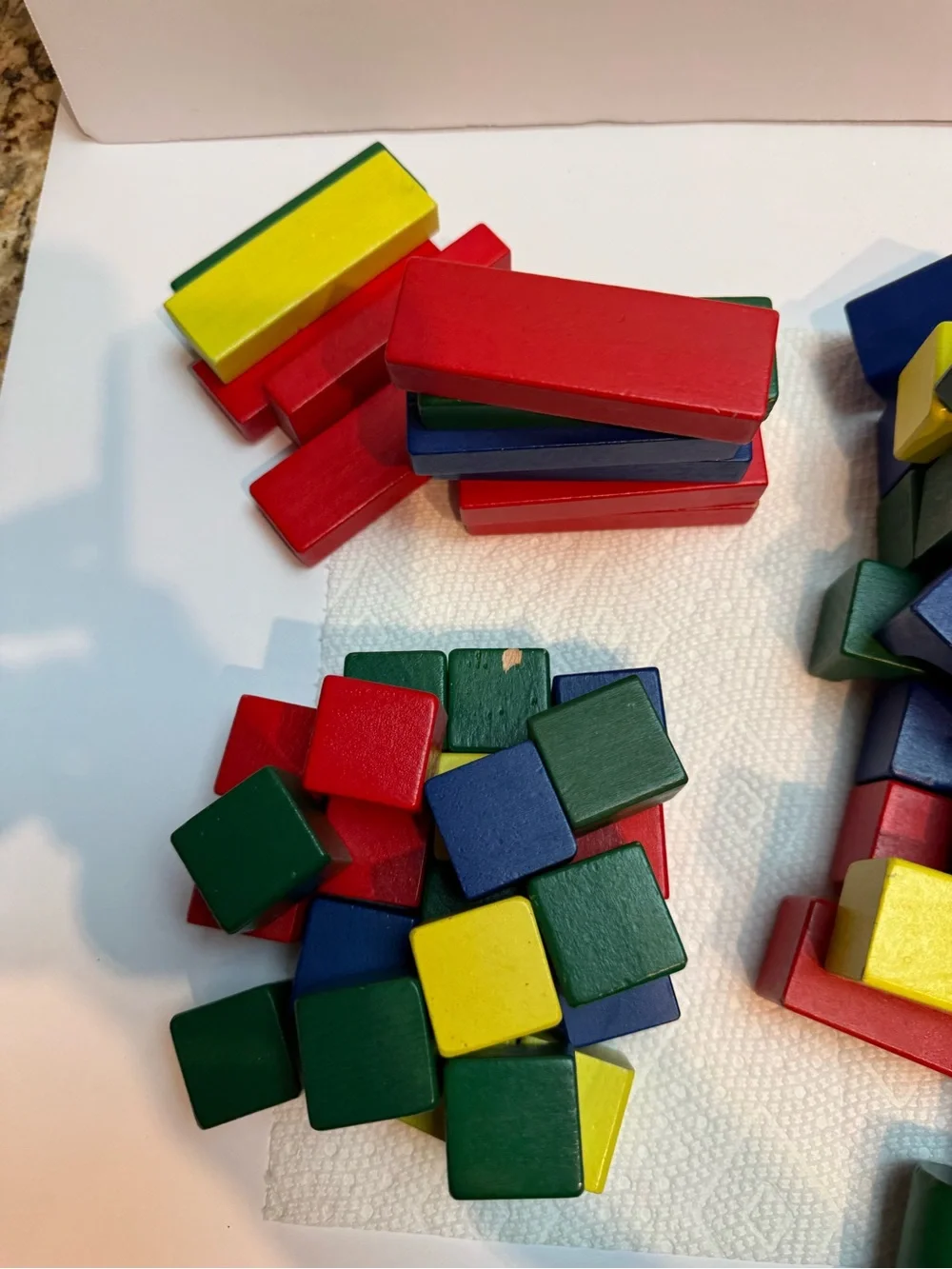 Set of over 100 Multi-Color Wooden Building Blocks